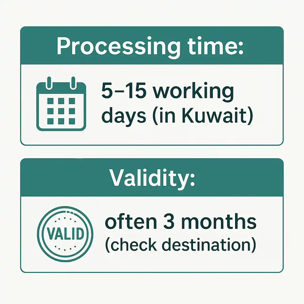 Police Clearance Certificate Kuwait (PCC): Complete 2026 Guide Kuwait PCC processing time and validity 5–15 working days in Kuwait; often valid 3 months